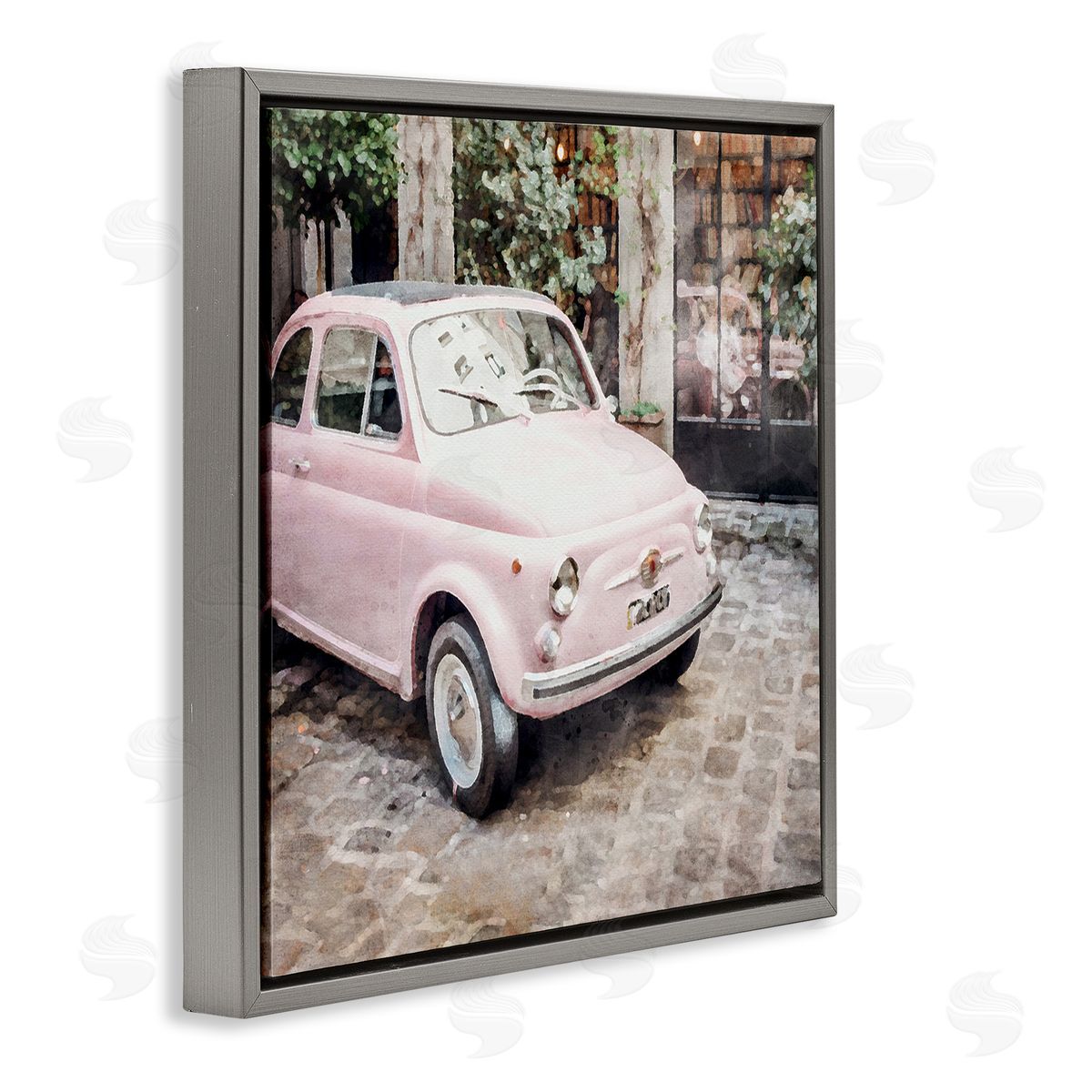 LSR Design Studio Pink Buggy in France Gray Floating Frame Canvas Wall Art Print