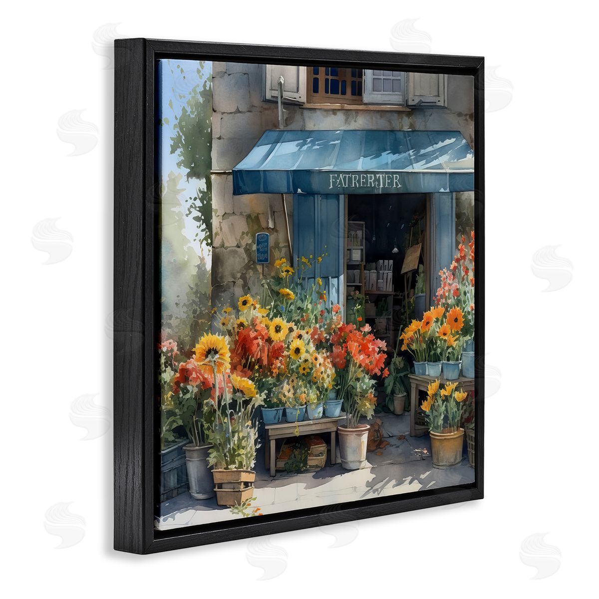 LSR Design Studio Village Flower Shop Black Floating Frame Canvas Wall Art Print
