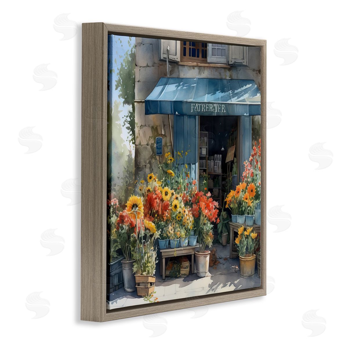 LSR Design Studio Village Flower Shop Brown Floating Frame Canvas Wall Art Print
