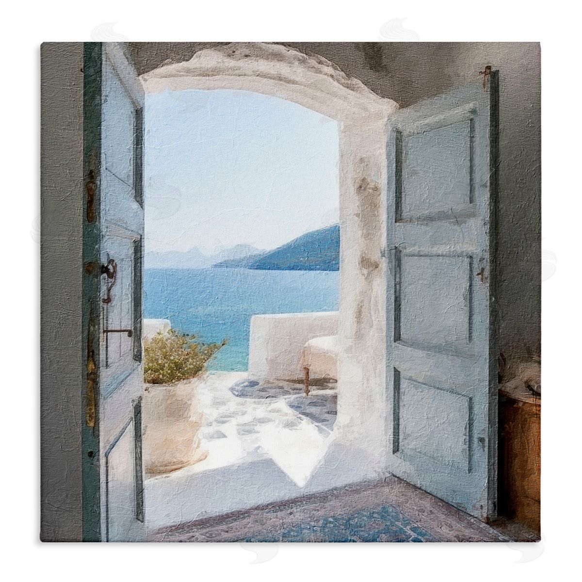 LSR Design Studio Coastal Greek Villa Stretched Canvas Wall Art Print