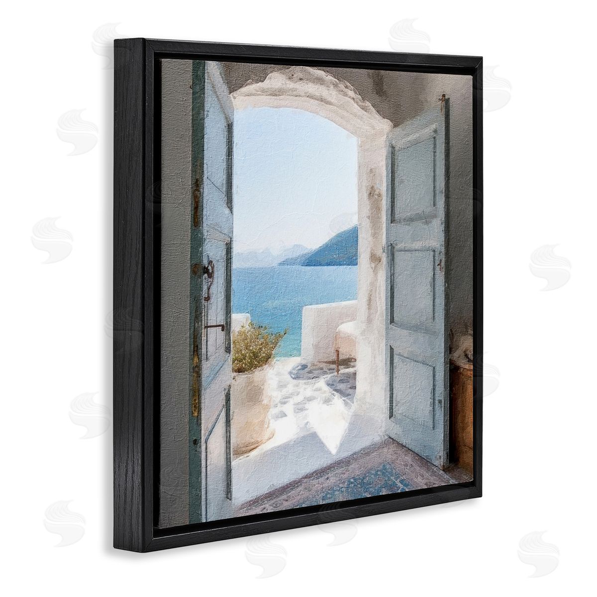 LSR Design Studio Coastal Greek Villa Black Floating Frame Canvas Wall Art Print