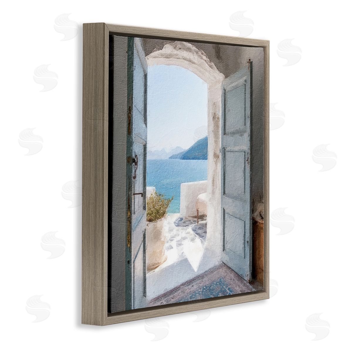 LSR Design Studio Coastal Greek Villa Brown Floating Frame Canvas Wall Art Print