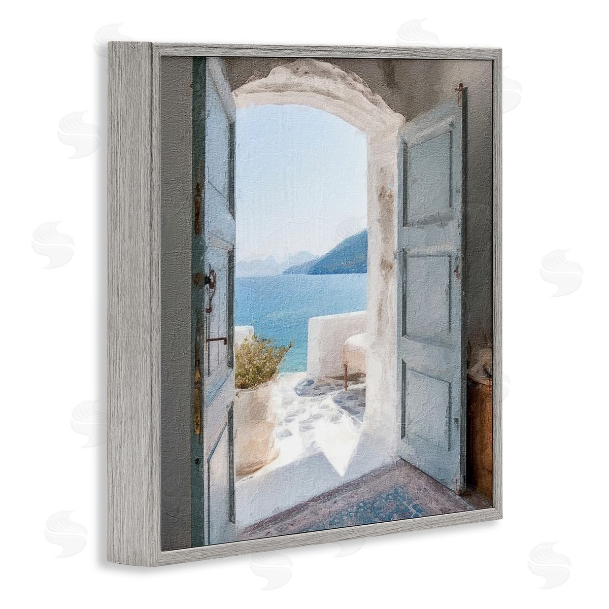 LSR Design Studio Coastal Greek Villa Gray Framed Glicee Wall Art Print