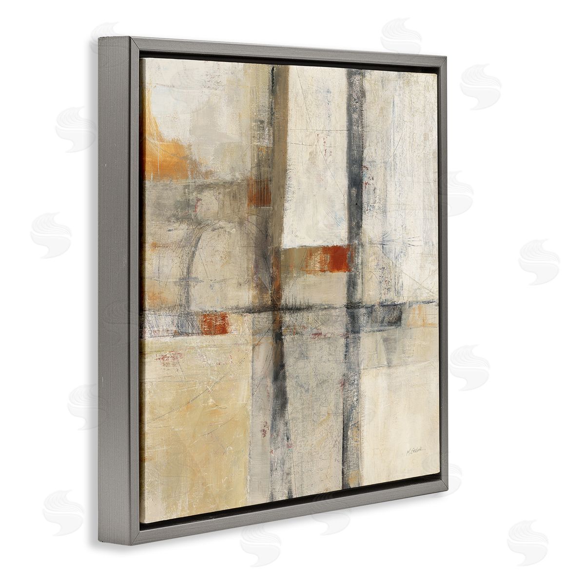 Mike Schick Beige Geometric Abstraction Gray Floater Frame Canvas Artside_