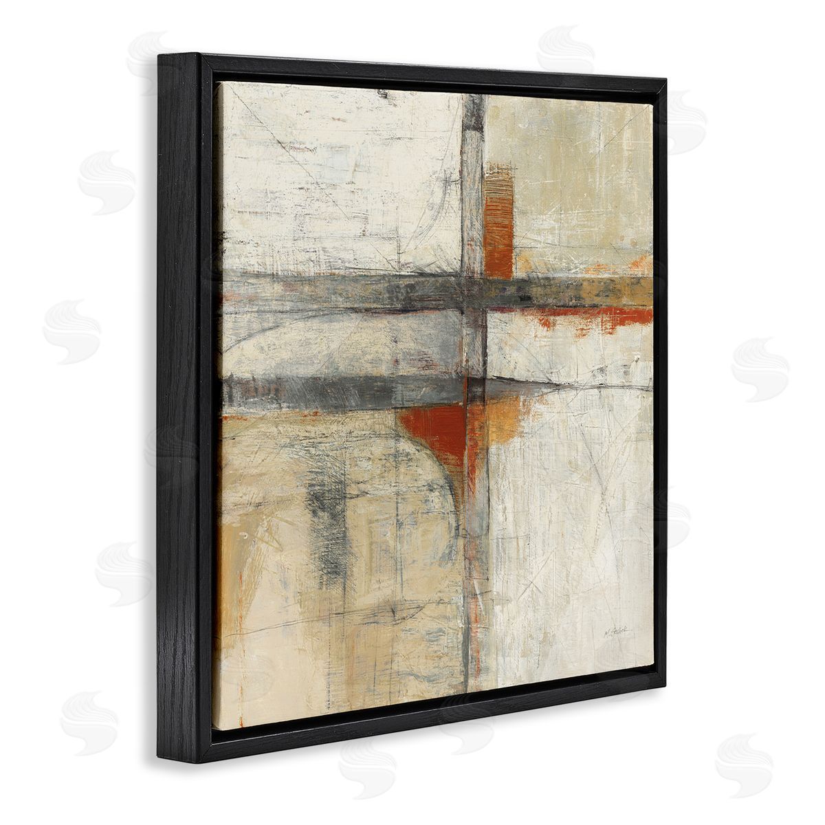 Mike Schick Rustic Beige Abstraction Black Floater Frame Canvas Artside_