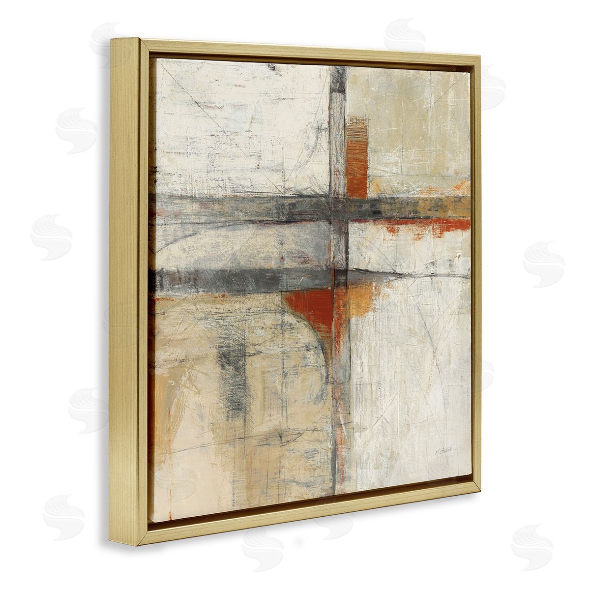Mike Schick Rustic Beige Abstraction Gold Floater Frame Canvas Artside_