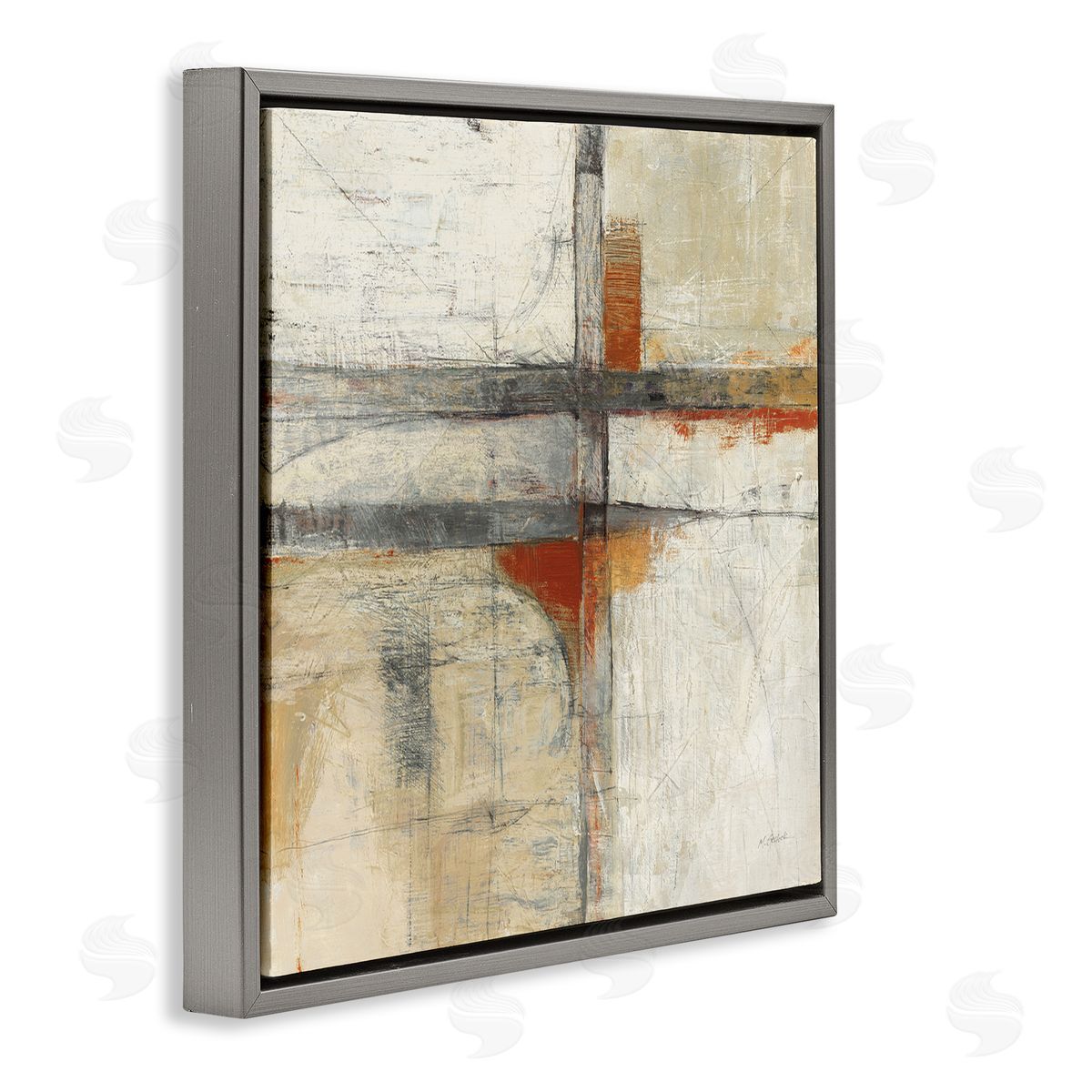 Mike Schick Rustic Beige Abstraction Gray Floater Frame Canvas Artside_