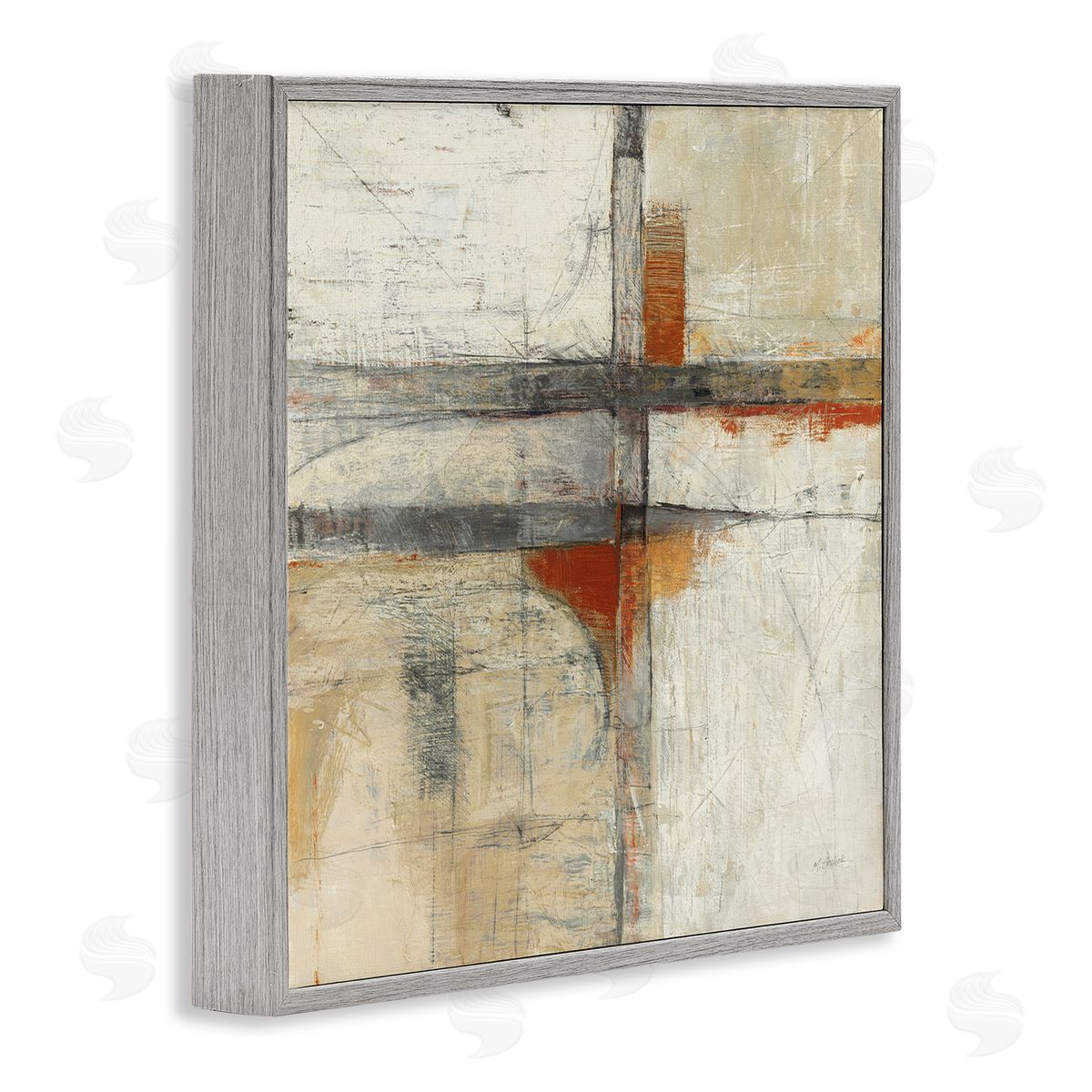Mike Schick Rustic Beige Abstraction Gray Framed Giclee Wall Artside_