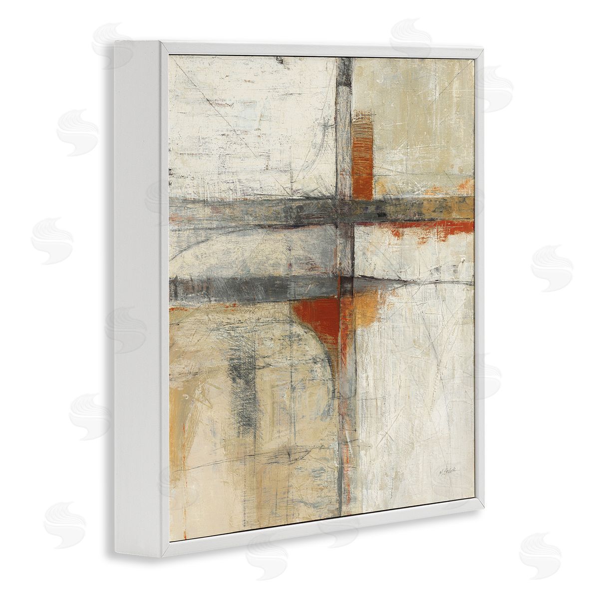 Mike Schick Rustic Beige Abstraction White Framed Giclee Wall Artside_