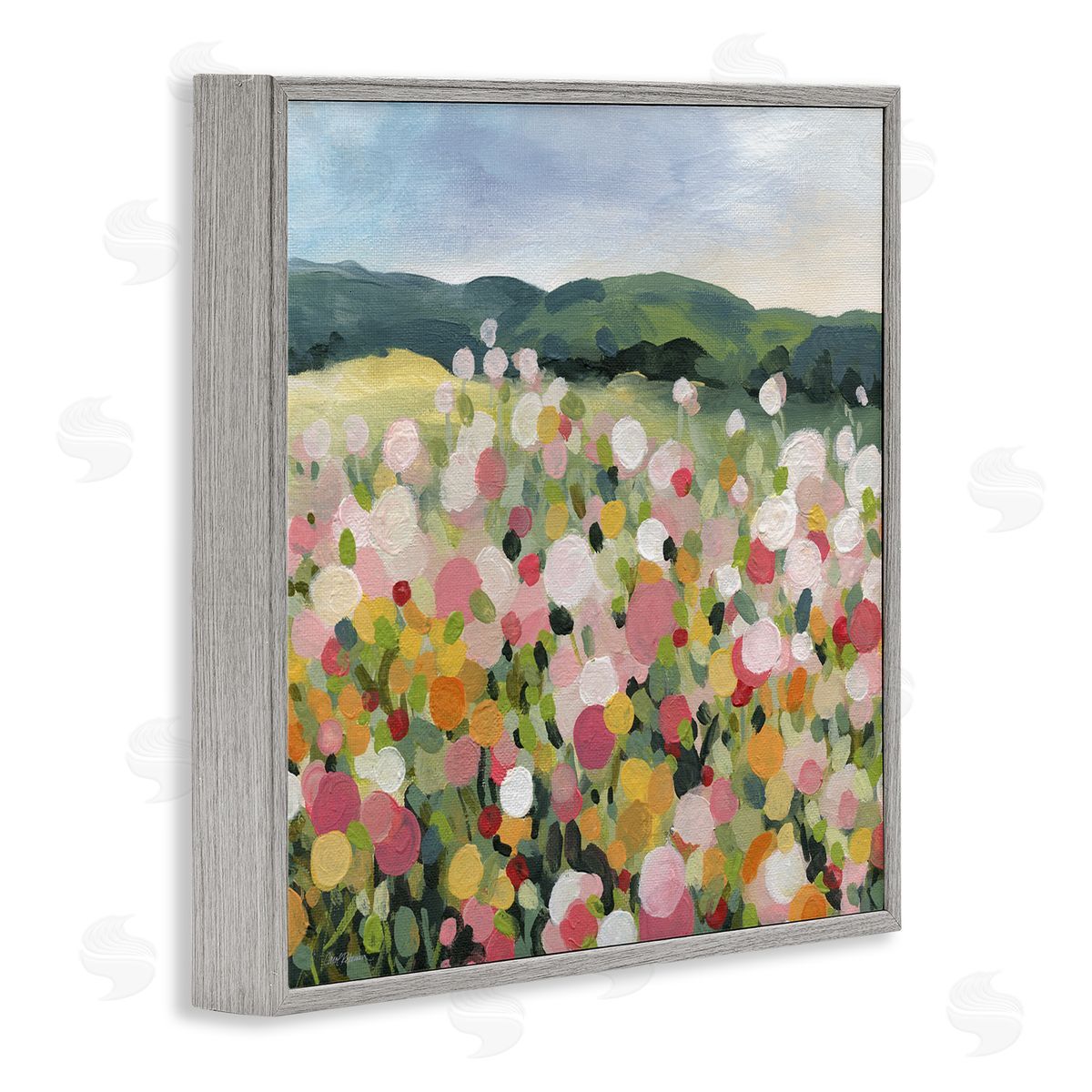 Carol Robinson Meadow Landscape Painting Gray Framed Giclee Wall Artside_