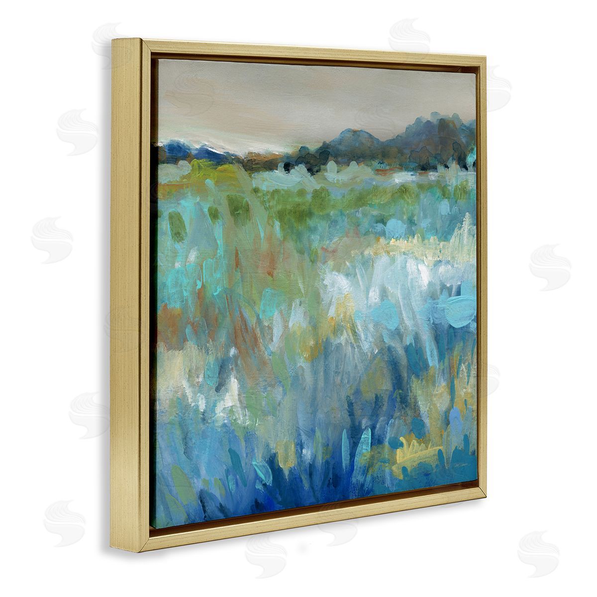 Carol Robinson Abstract Blue Meadow Gold Floater Frame Canvas Artside_