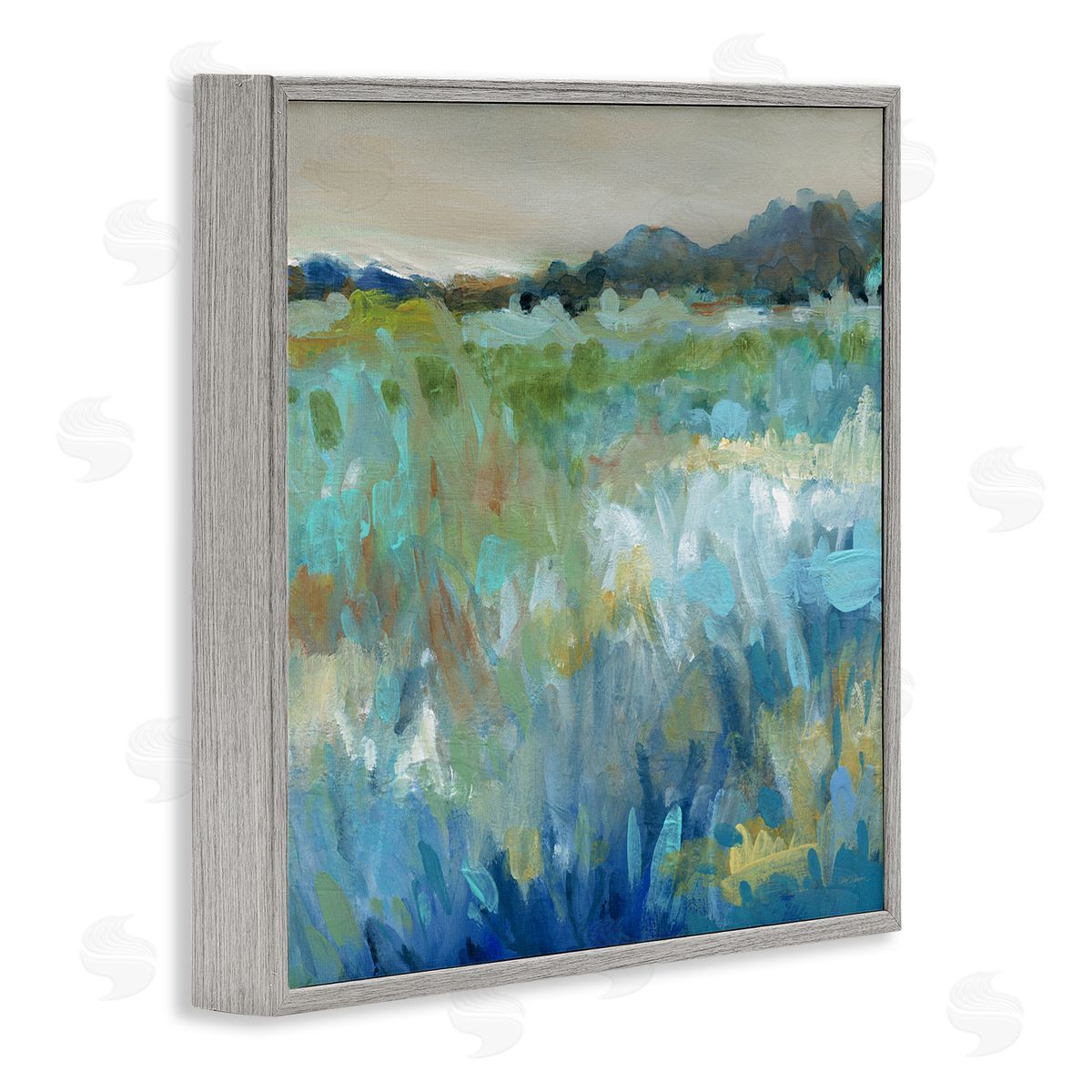 Carol Robinson Abstract Blue Meadow Gray Framed Giclee Wall Artside_