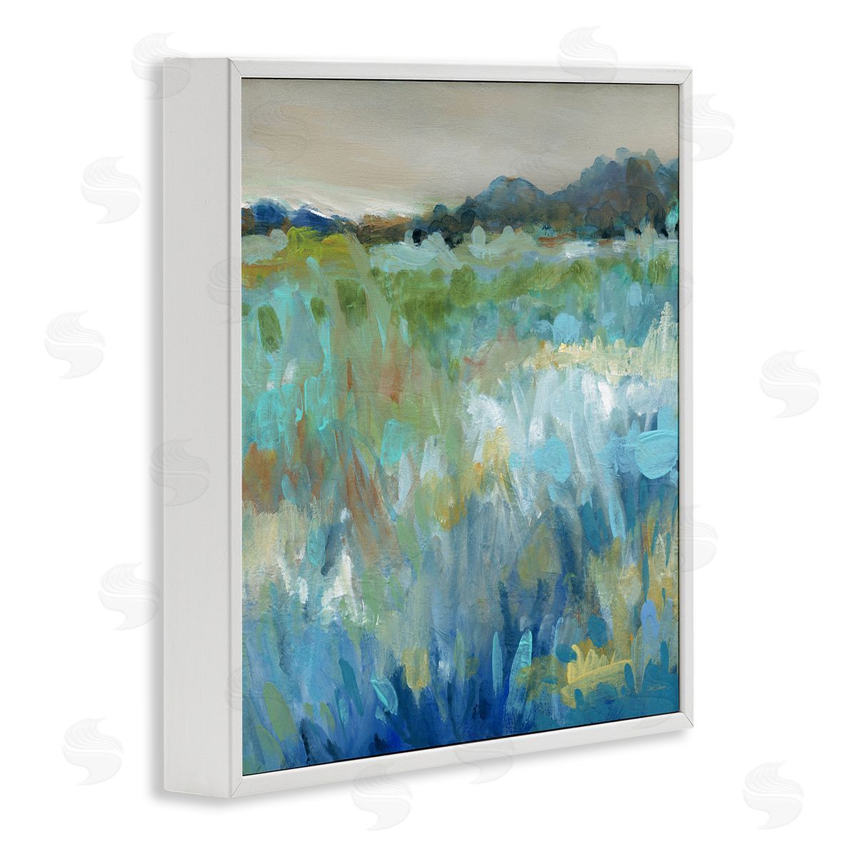 Carol Robinson Abstract Blue Meadow White Framed Giclee Wall Artside_