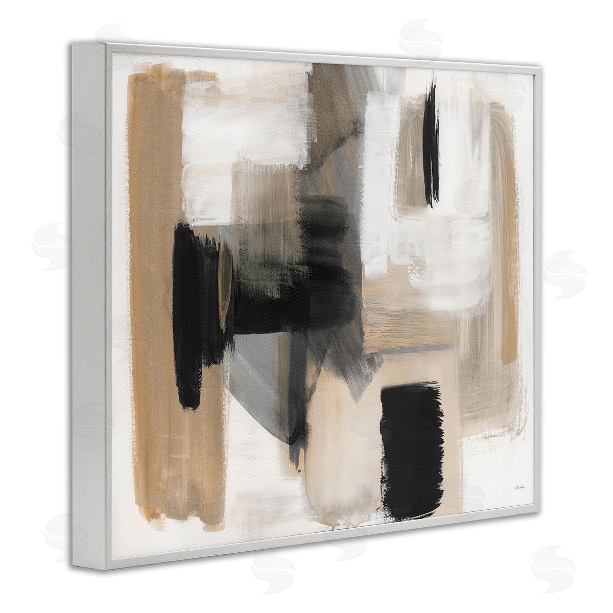Stella Chang Tan & Black Collage White Framed Giclee Wall Artside_