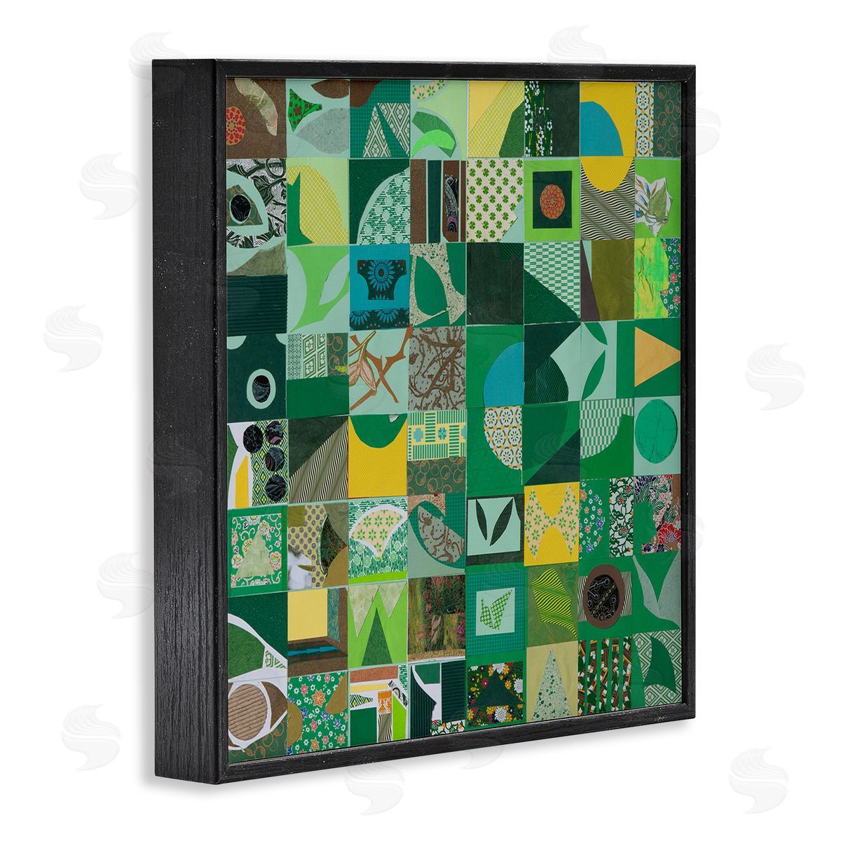 Pamela Fingado Green Geometric Collage Black Framed Giclee Wall Artside_