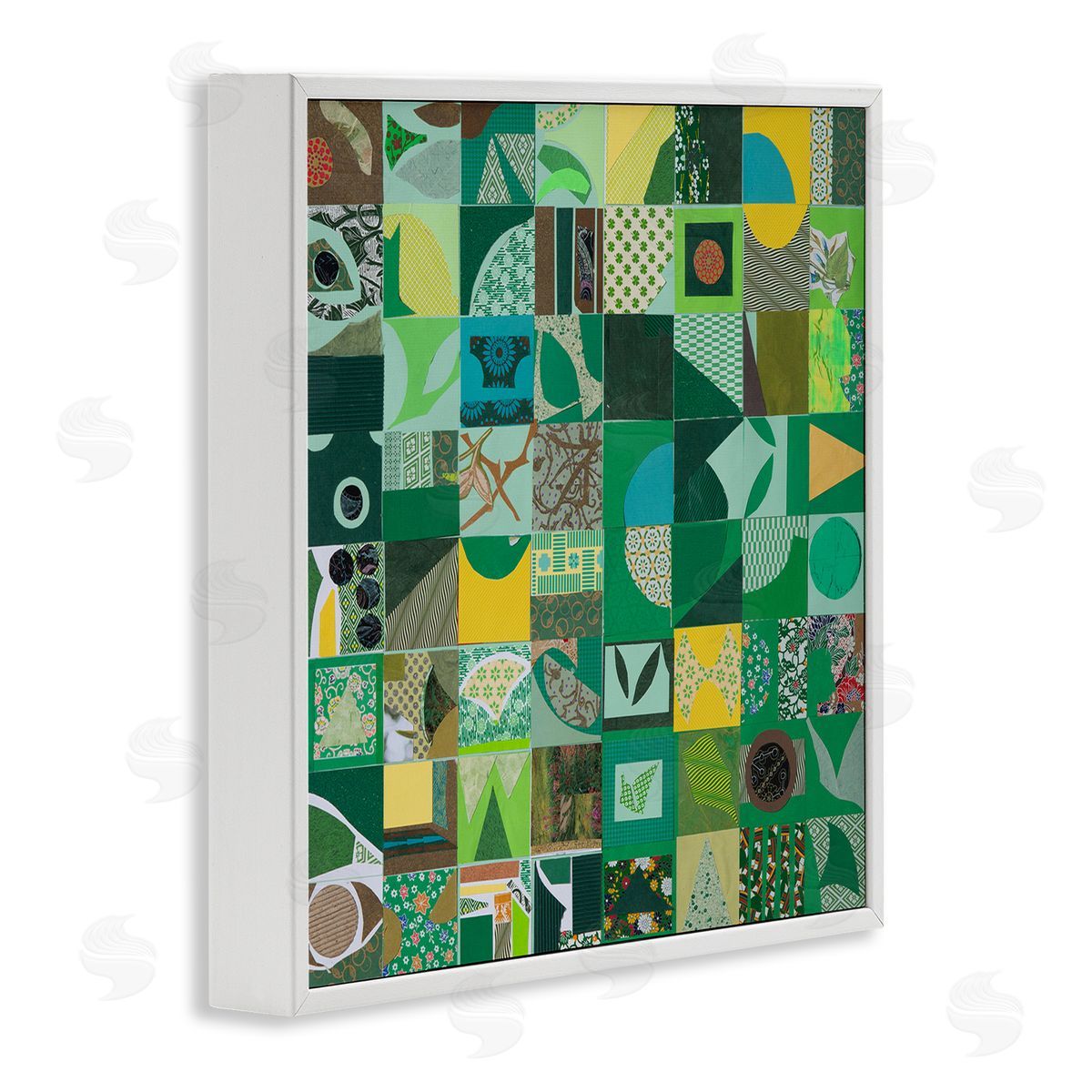 Pamela Fingado Green Geometric Collage White Framed Giclee Wall Artside_