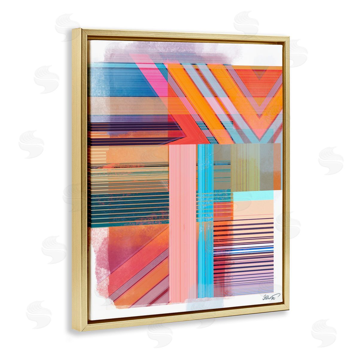 Ishita Banerjee Modern Overlapping Patterns Gold Floater Frame Canvas Artside_