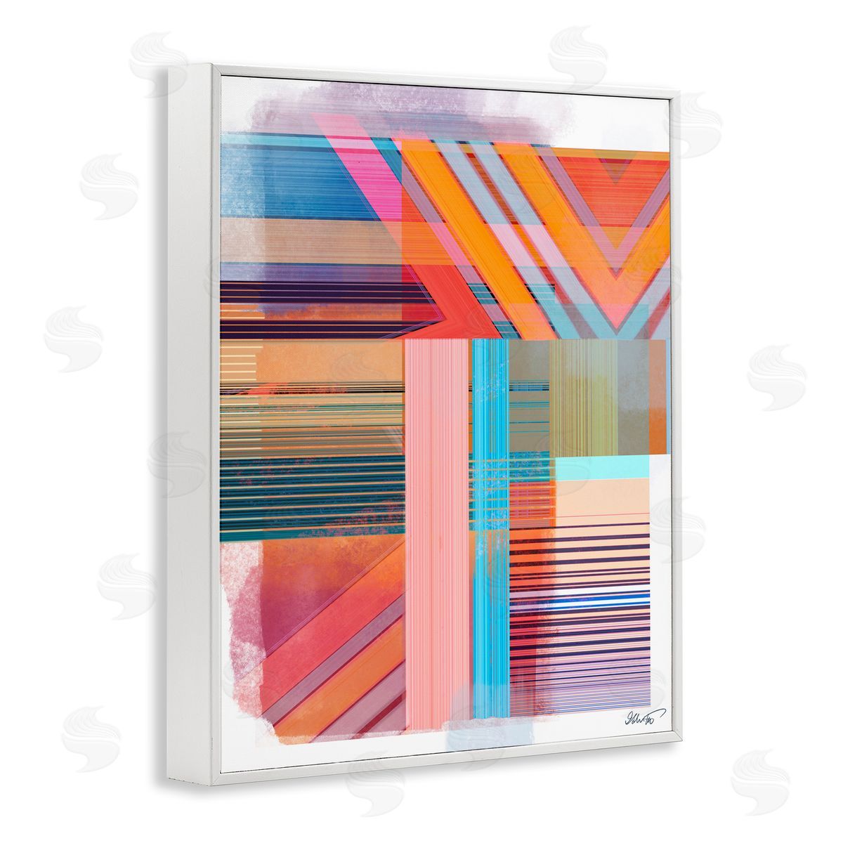Ishita Banerjee Modern Overlapping Patterns White Framed Giclee Wall Artside_