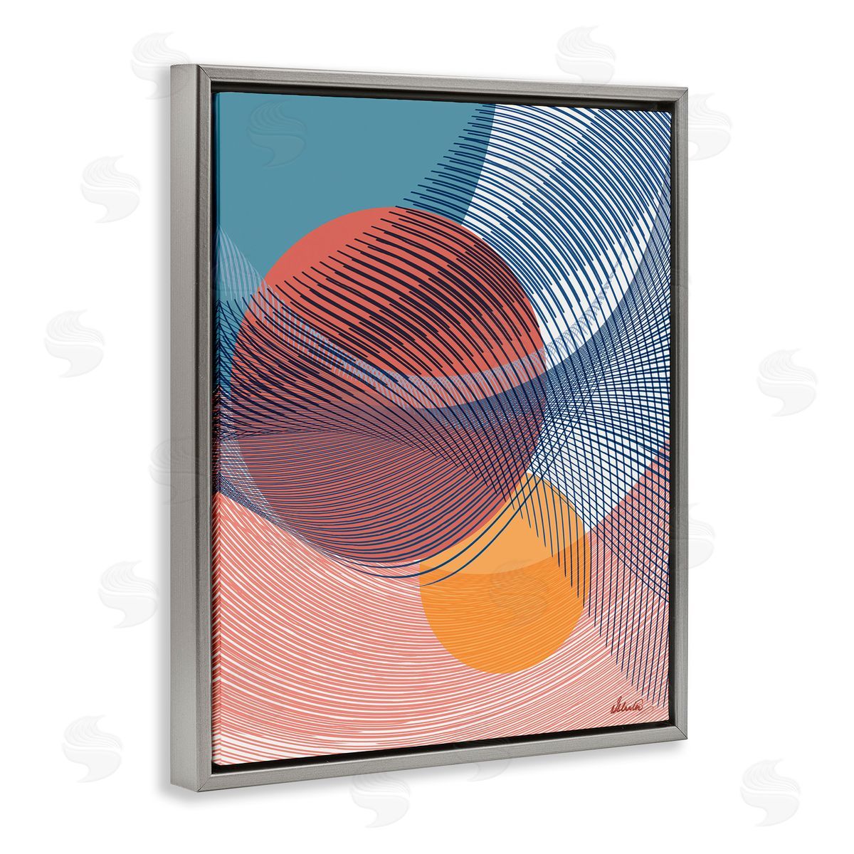 Ishita Banerjee Patterned Circular Shapes Gray Floater Frame Canvas Artside_