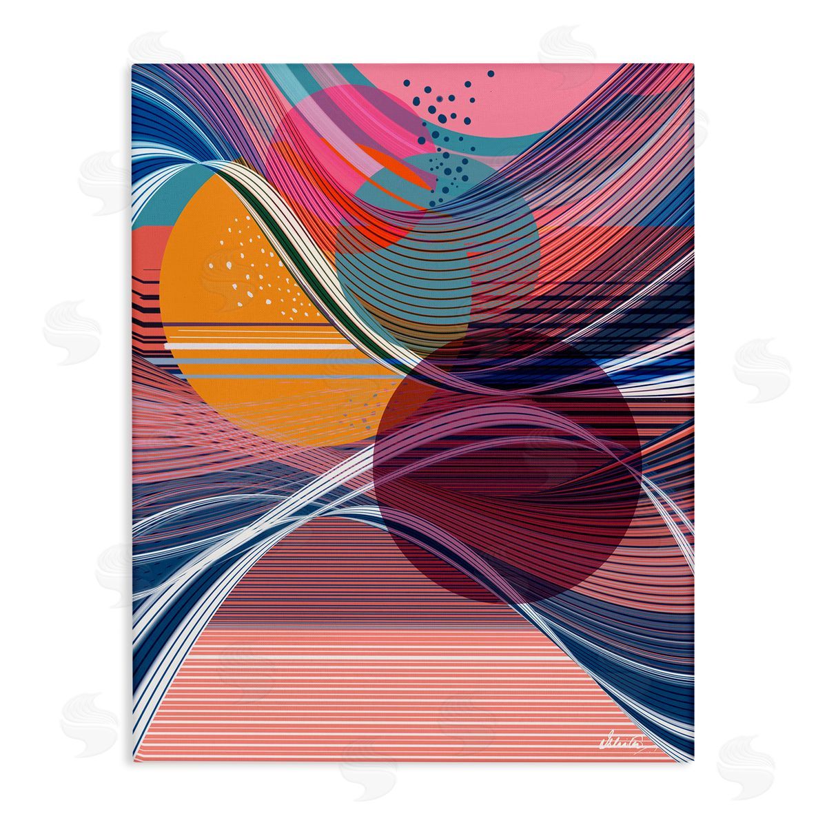 Ishita Banerjee Waves & Circles Abstraction Canvas Wall Art