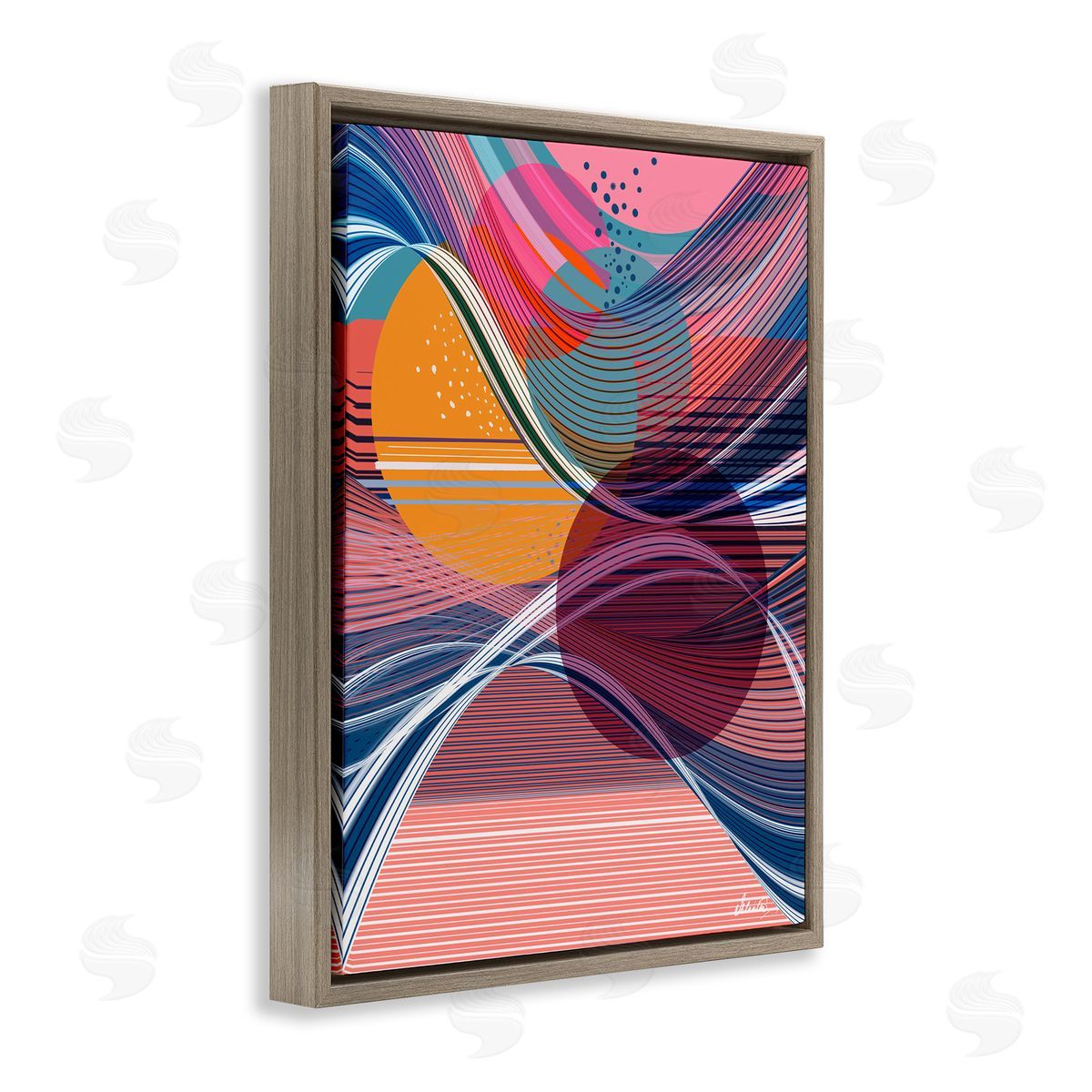 Ishita Banerjee Waves & Circles Abstraction Brown Floater Frame Canvas Artside_