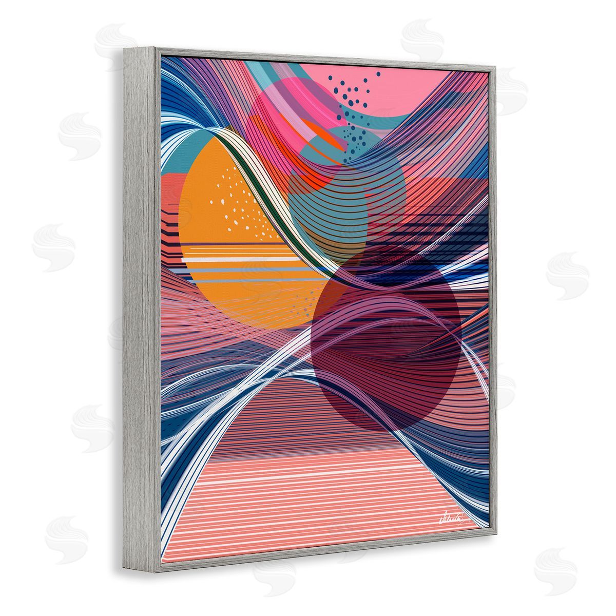 Ishita Banerjee Waves & Circles Abstraction Gray Framed Giclee Wall Artside_