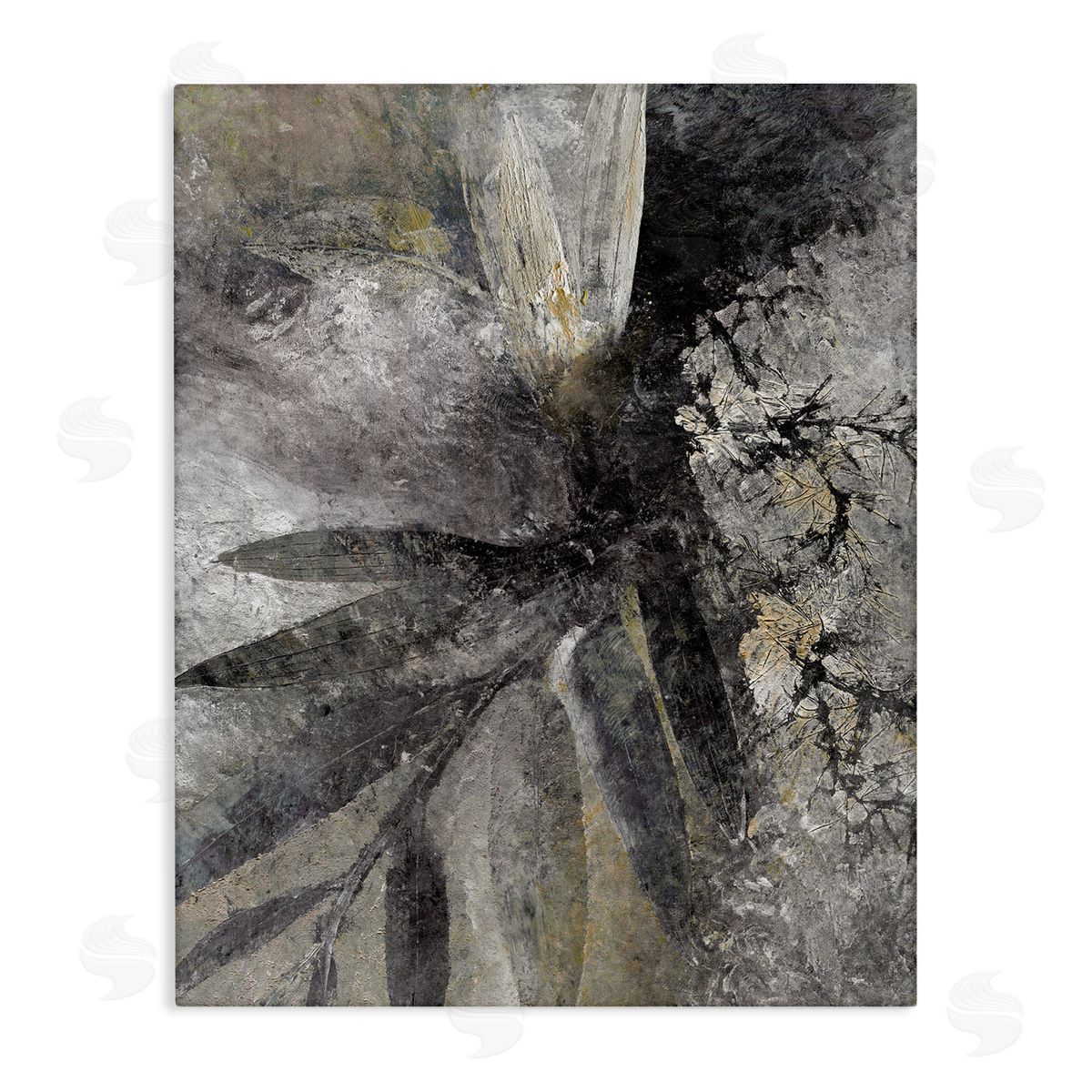 BlursByAI Grey Abstract Botanical Canvas Wall Art