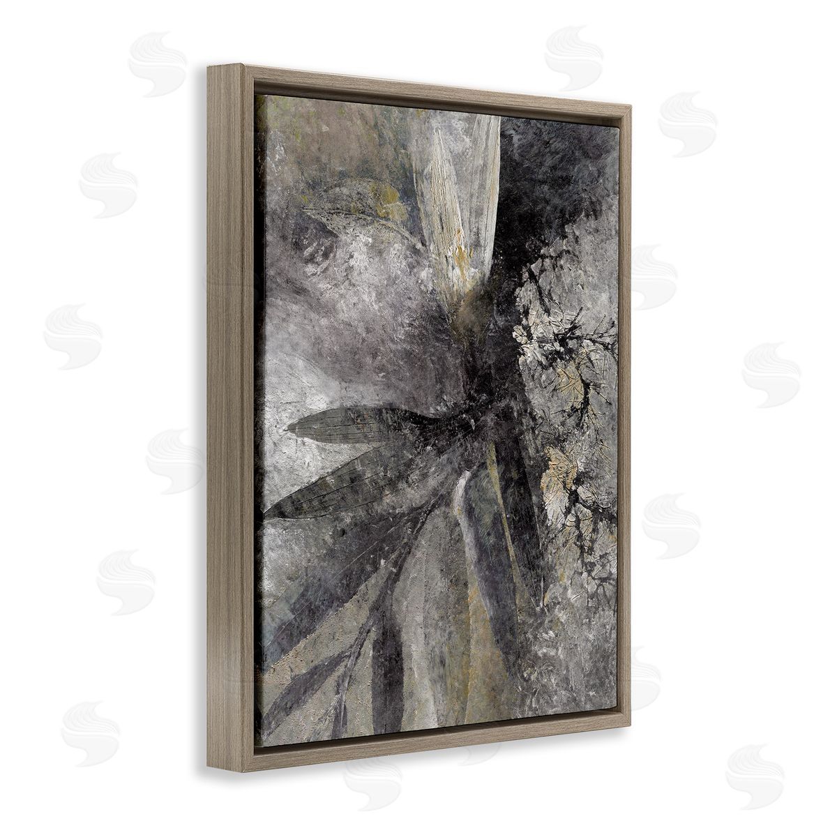 BlursByAI Grey Abstract Botanical Brown Floater Frame Canvas Artside_