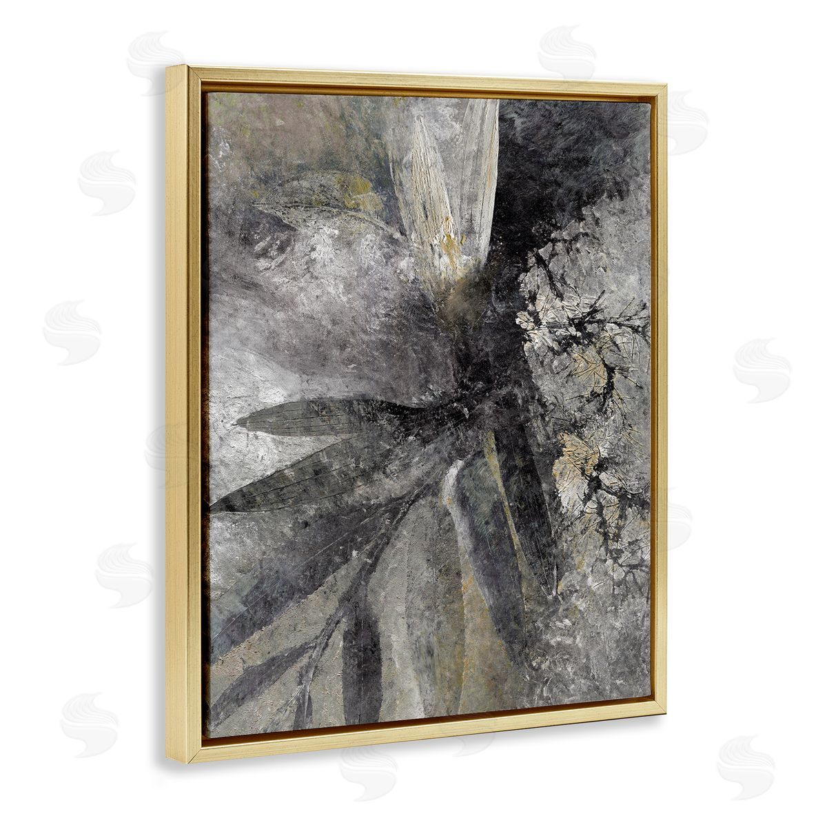 BlursByAI Grey Abstract Botanical Gold Floater Frame Canvas Artside_