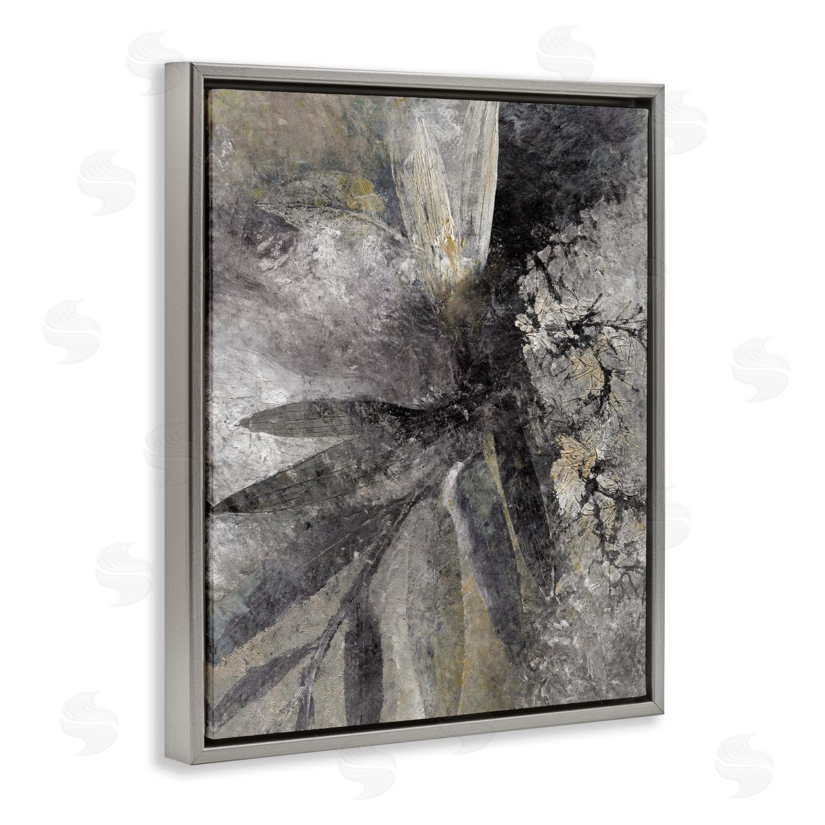 BlursByAI Grey Abstract Botanical Gray Floater Frame Canvas Artside_