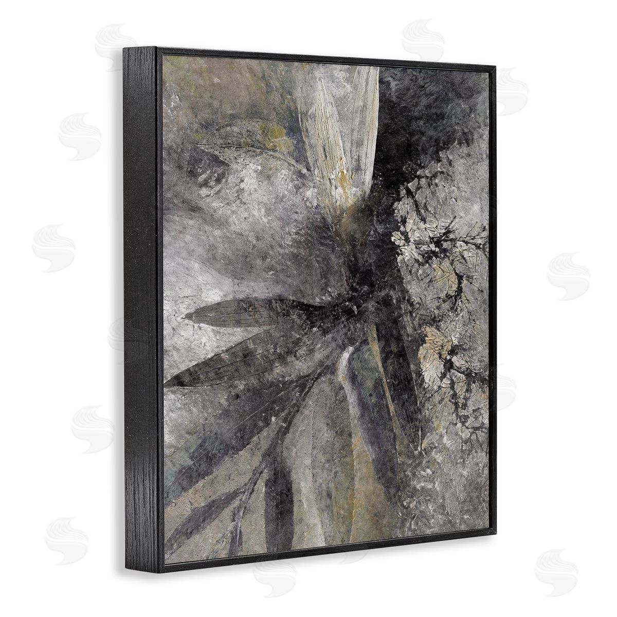 Grey Abstract Botanical Black Frame Print Wall Art, Home Decor by BlursByAI