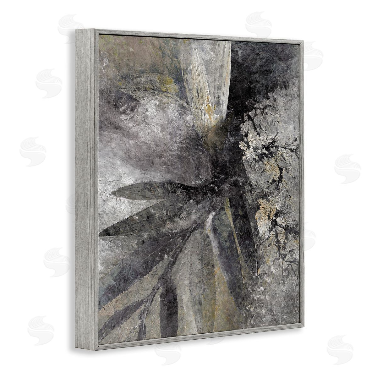 Grey Abstract Botanical Grey Frame Print Wall Art, Home Decor by BlursByAI