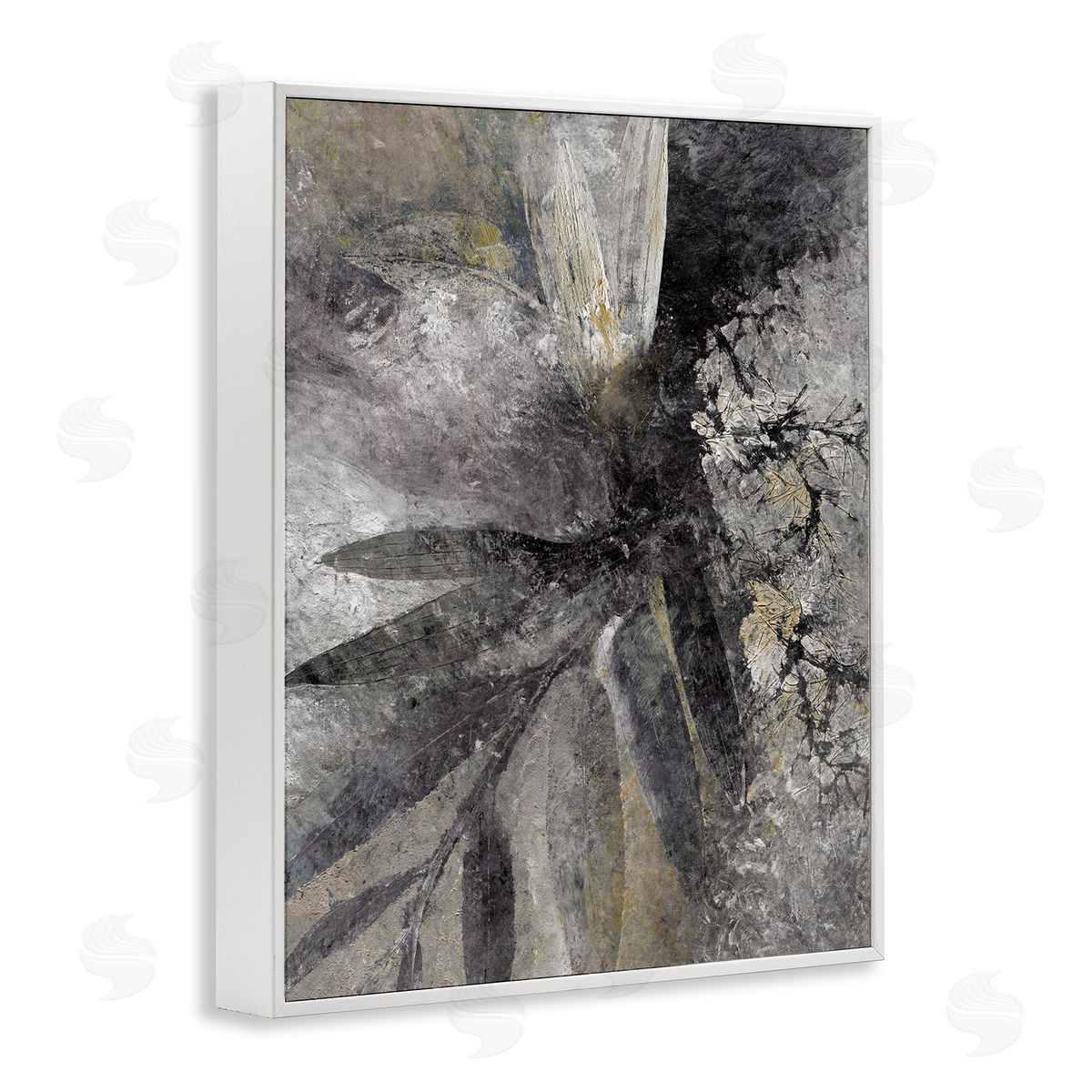 Grey Abstract Botanical White Frame Print Wall Art, Home Decor by BlursByAI