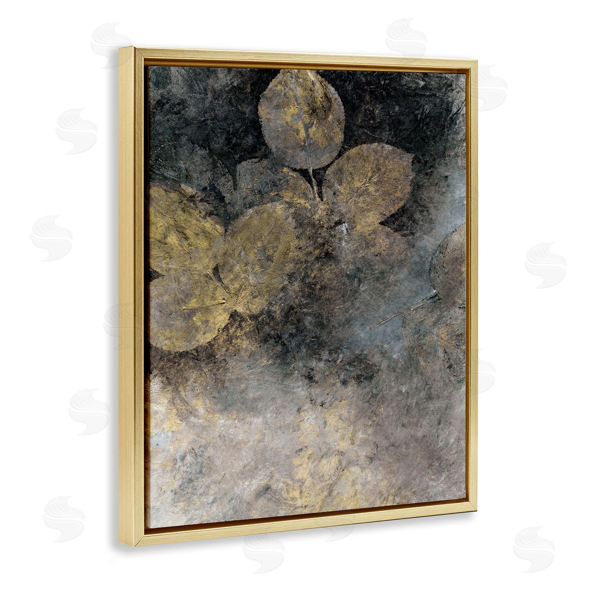 BlursByAI Abstract Forest Leaves Gold Floater Frame Canvas Artside_