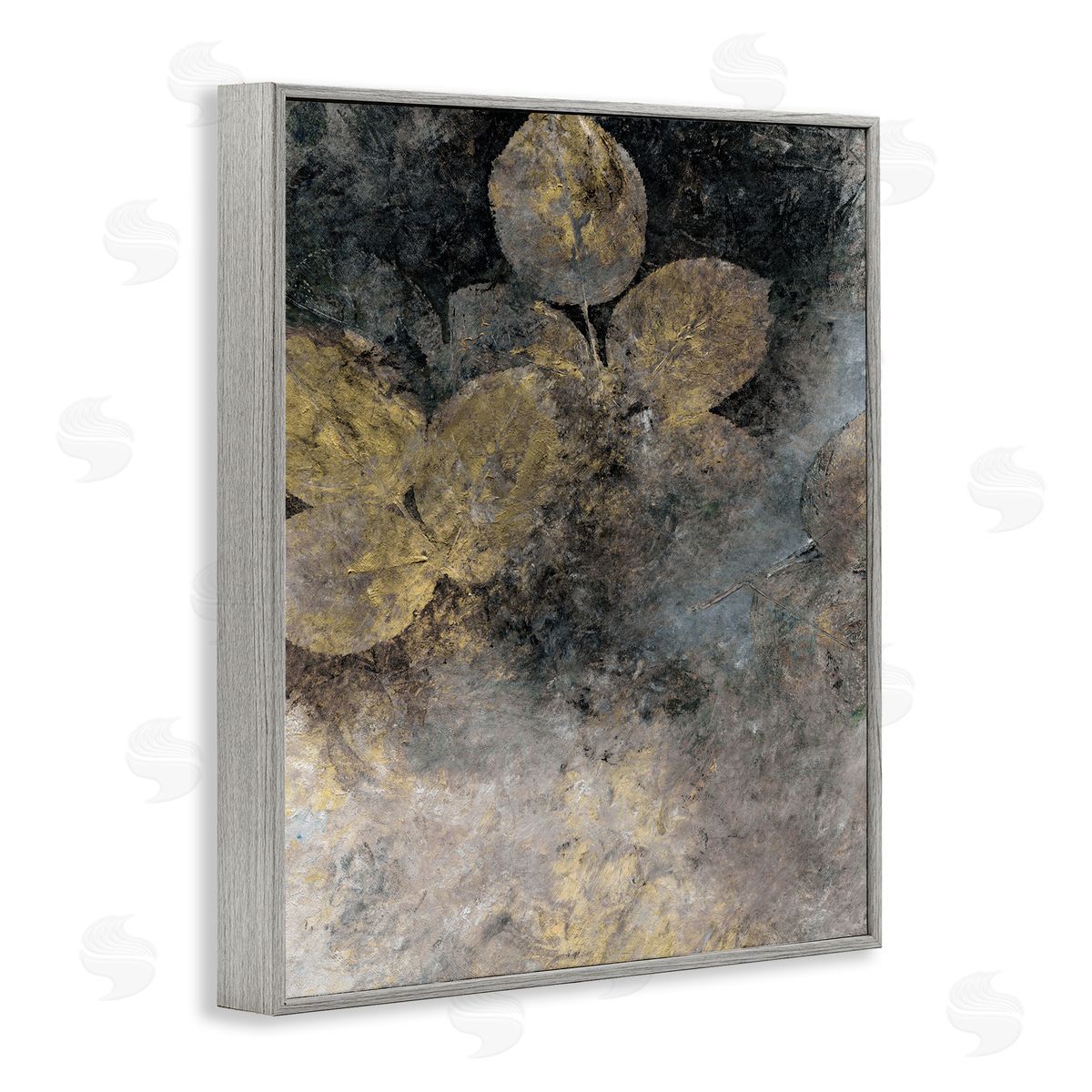 BlursByAI Abstract Forest Leaves Gray Framed Giclee Wall Artside_