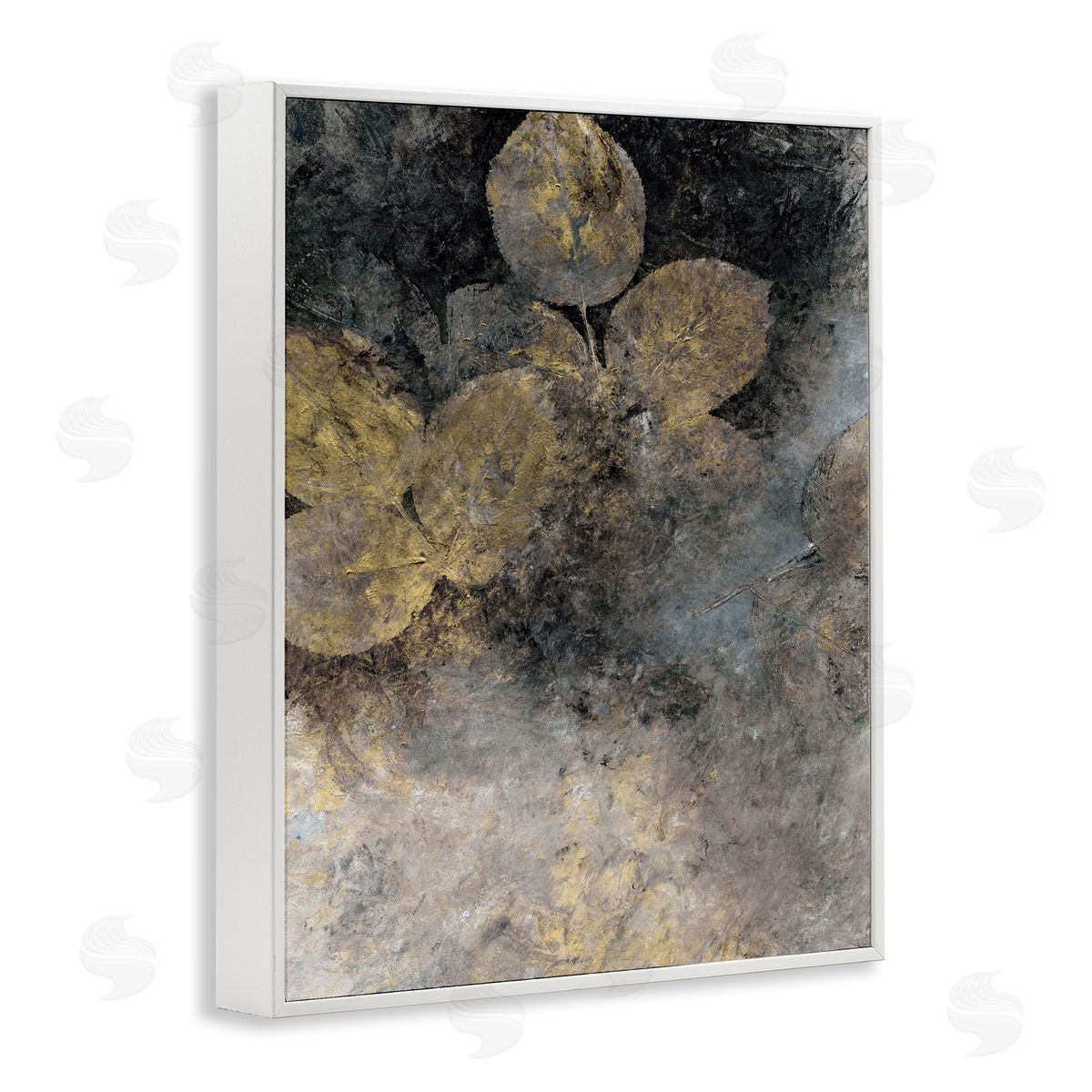 BlursByAI Abstract Forest Leaves White Framed Giclee Wall Artside_