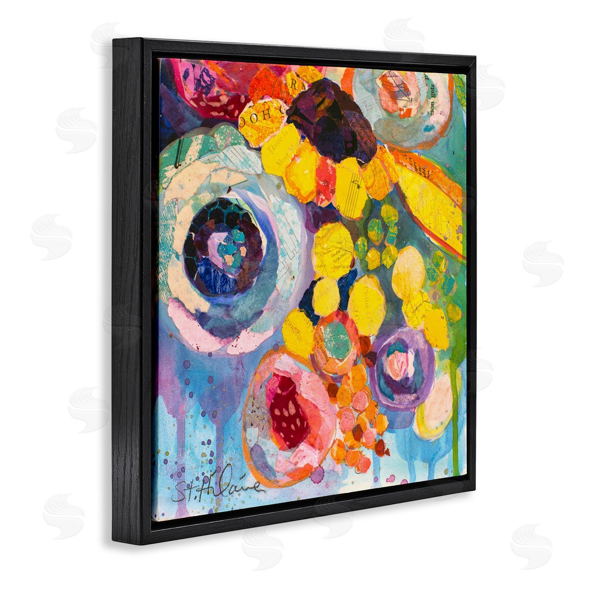 Elizabeth St. Hilaire Abstract Bold Flower Painting Black Floater Frame Canvas Artside_