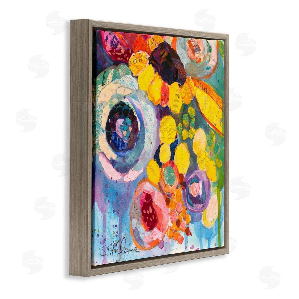 Elizabeth St. Hilaire Abstract Bold Flower Painting Brown Floater Frame Canvas Artside_