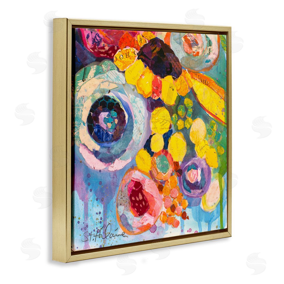 Elizabeth St. Hilaire Abstract Bold Flower Painting Gold Floater Frame Canvas Artside_
