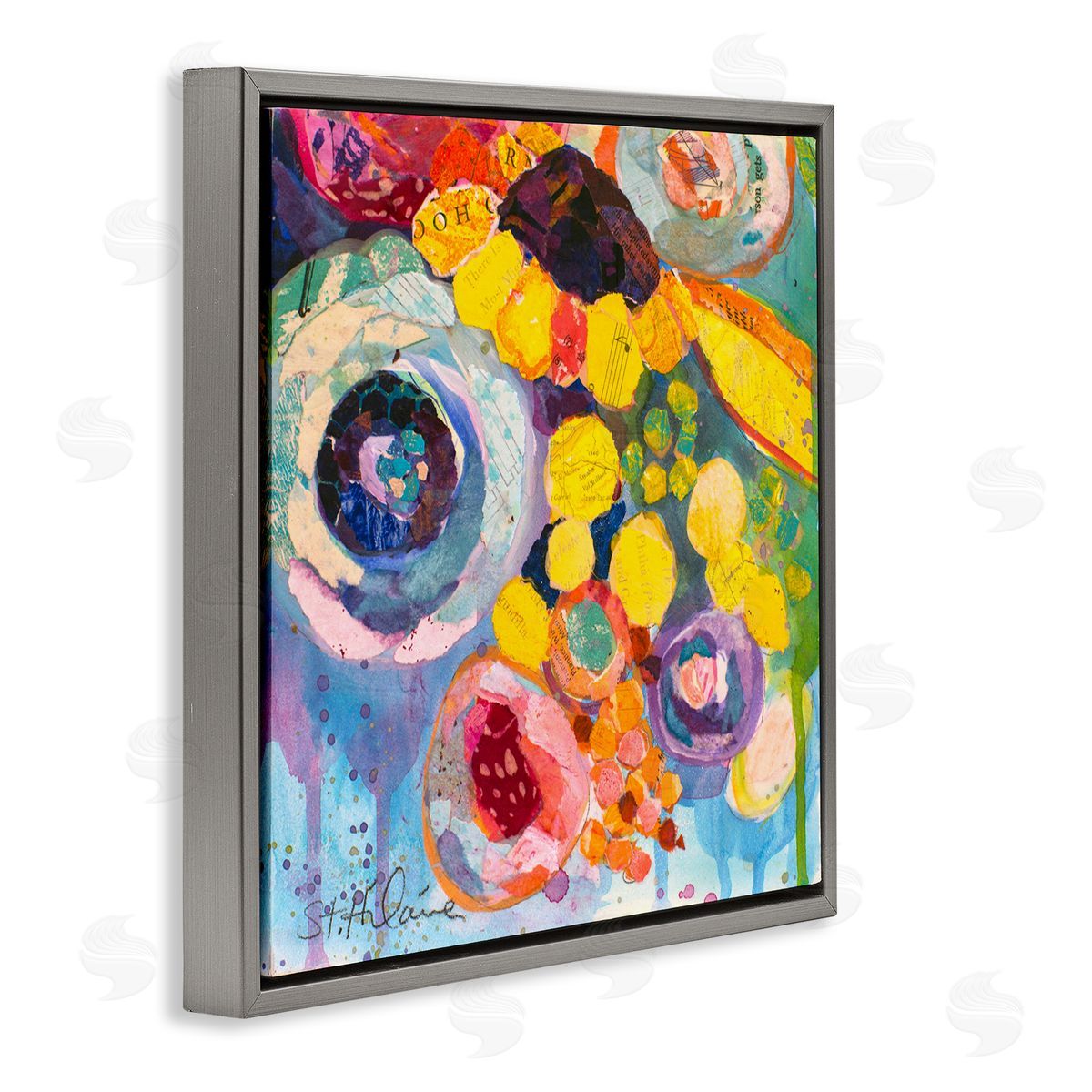 Elizabeth St. Hilaire Abstract Bold Flower Painting Gray Floater Frame Canvas Artside_