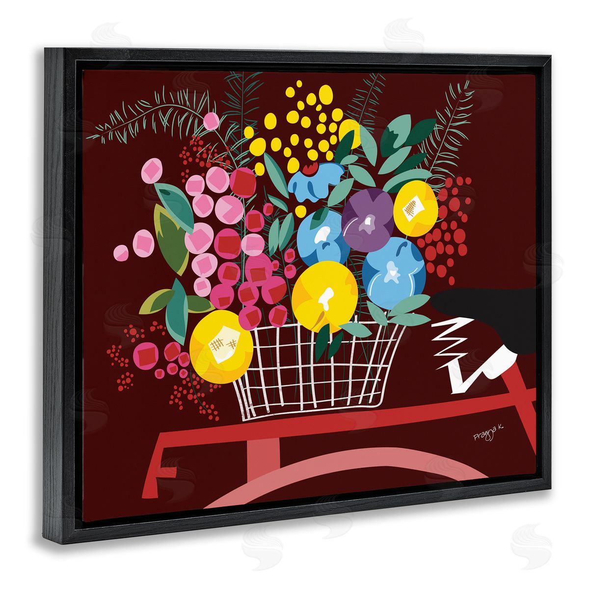 Pragya Kothari Modern Flower Basket Black Floater Frame Canvas Artside_