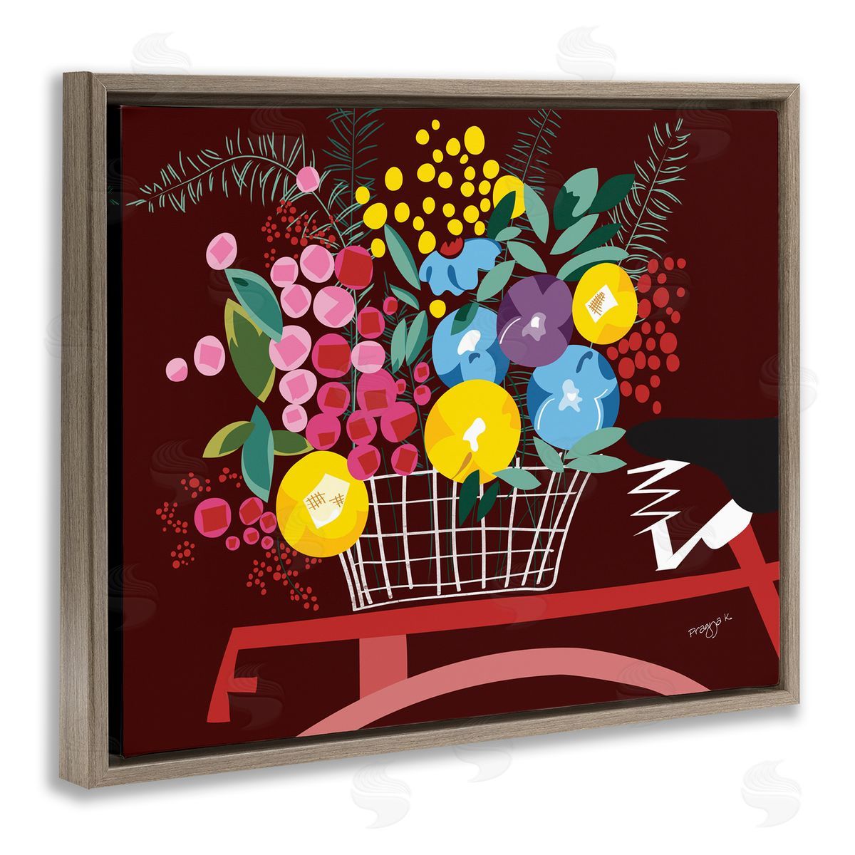 Pragya Kothari Modern Flower Basket Brown Floater Frame Canvas Artside_