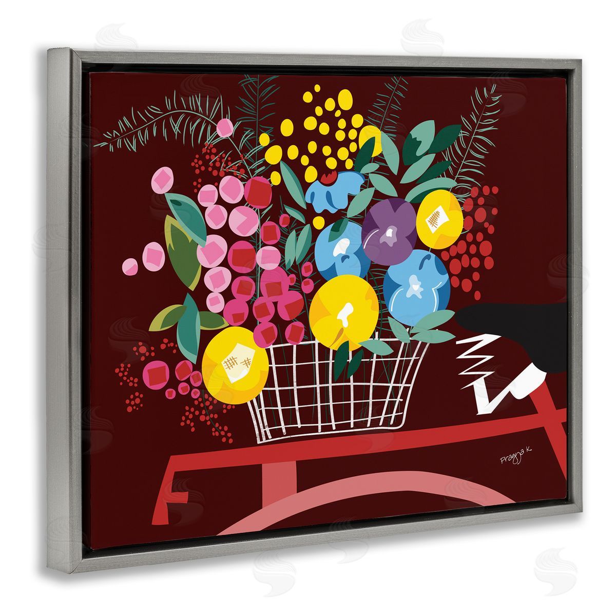 Pragya Kothari Modern Flower Basket Gray Floater Frame Canvas Artside_