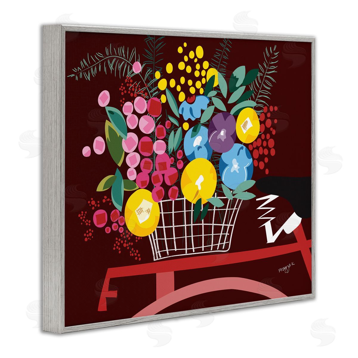 Pragya Kothari Modern Flower Basket Gray Framed Giclee Wall Artside_