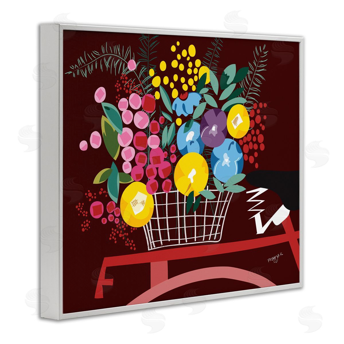 Pragya Kothari Modern Flower Basket White Framed Giclee Wall Artside_