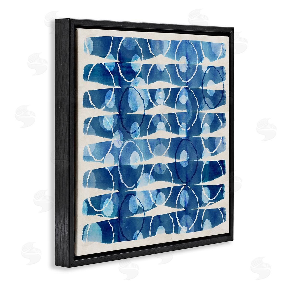 Flora Kouta Blue Patterned Watercolor Black Floater Frame Canvas Artside_