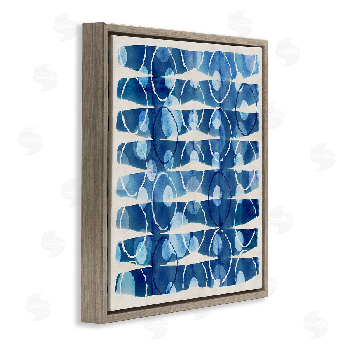 Flora Kouta Blue Patterned Watercolor Brown Floater Frame Canvas Artside_