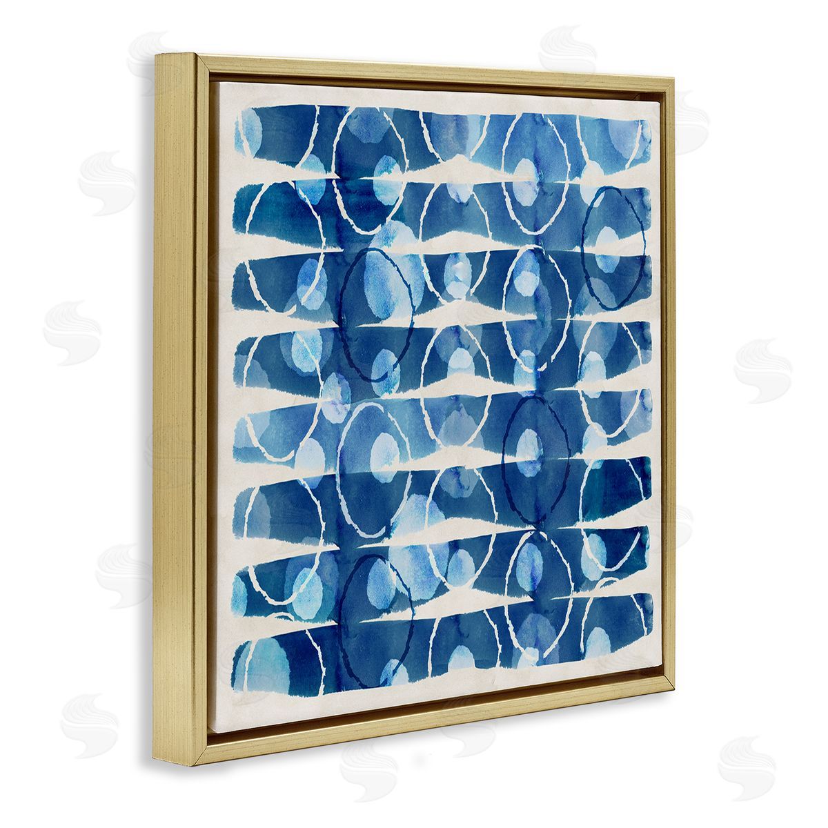 Flora Kouta Blue Patterned Watercolor Gold Floater Frame Canvas Artside_