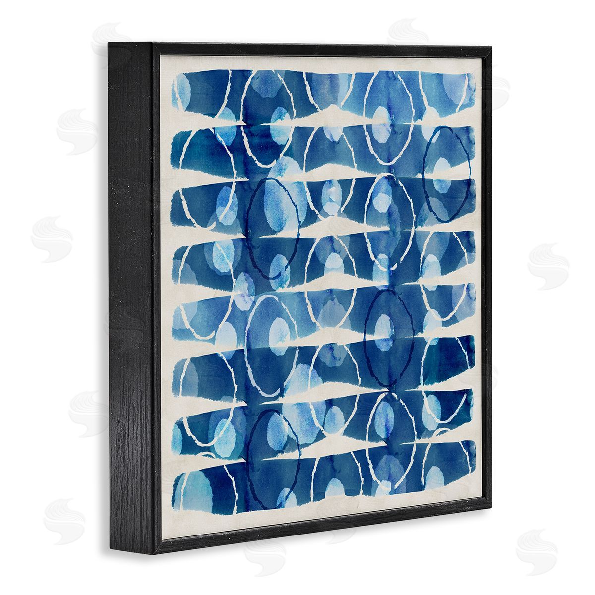 Flora Kouta Blue Patterned Watercolor Black Framed Giclee Wall Artside_