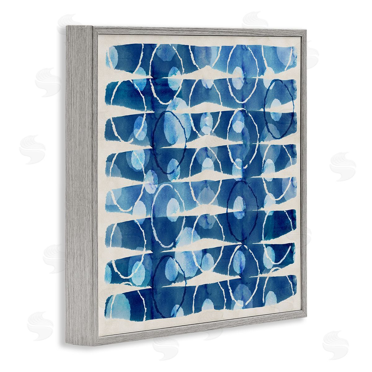 Flora Kouta Blue Patterned Watercolor Gray Framed Giclee Wall Artside_